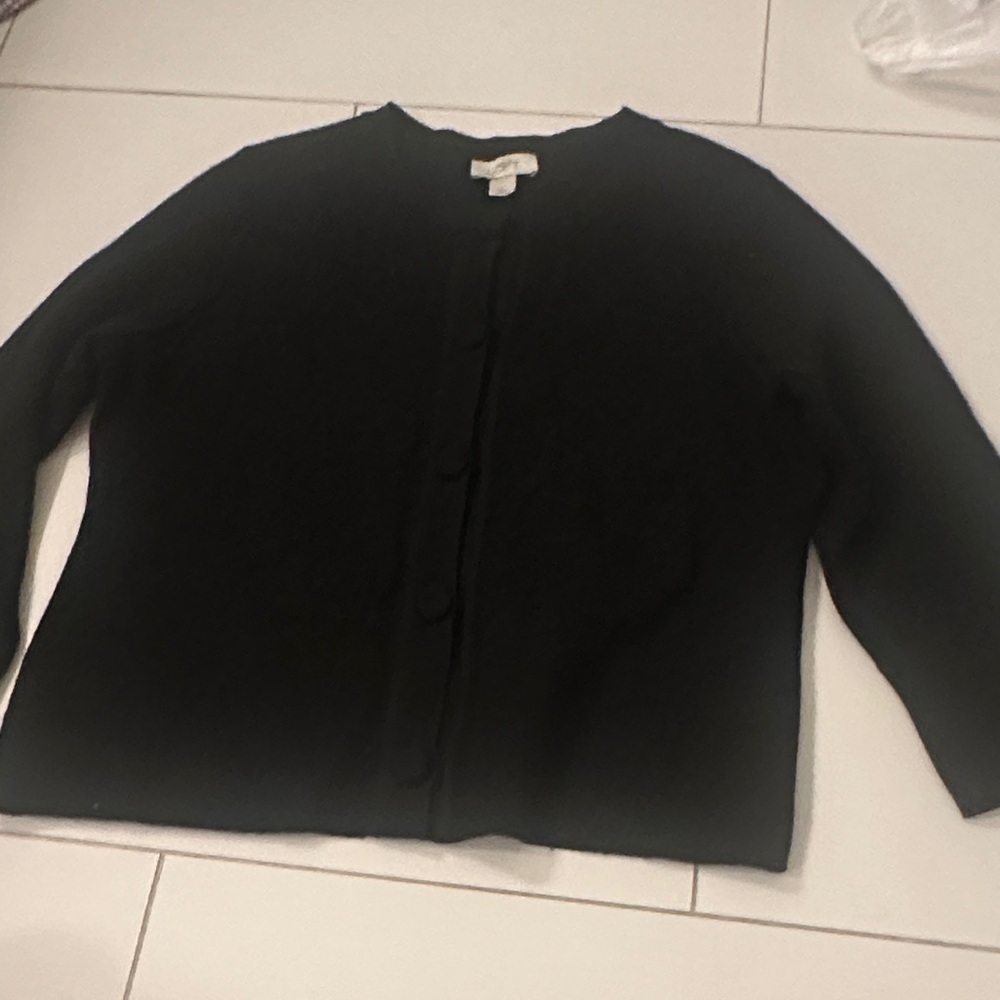 Ann Taylor LOFT Black Knit structured Cardigan wool blend big buttons L